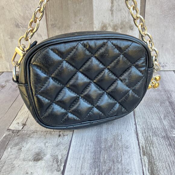 Brighton Mini Purse Handbag Black Quilted Leather Chain Zipper Preppy Minimalist - Picture 4 of 13